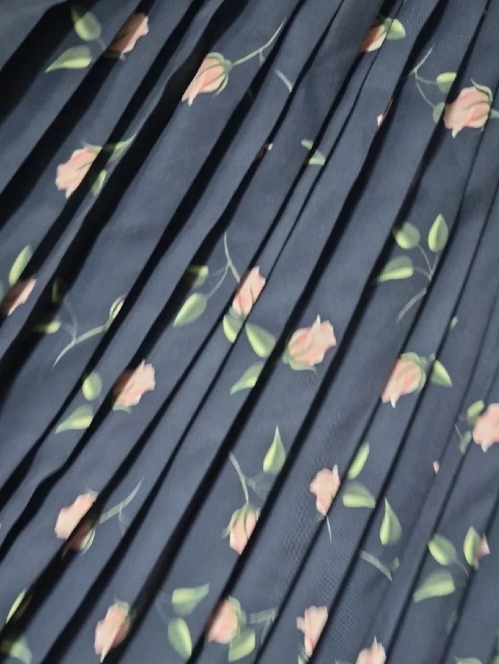 Navy Pleated Skirt with Pink Floral Print 12-14